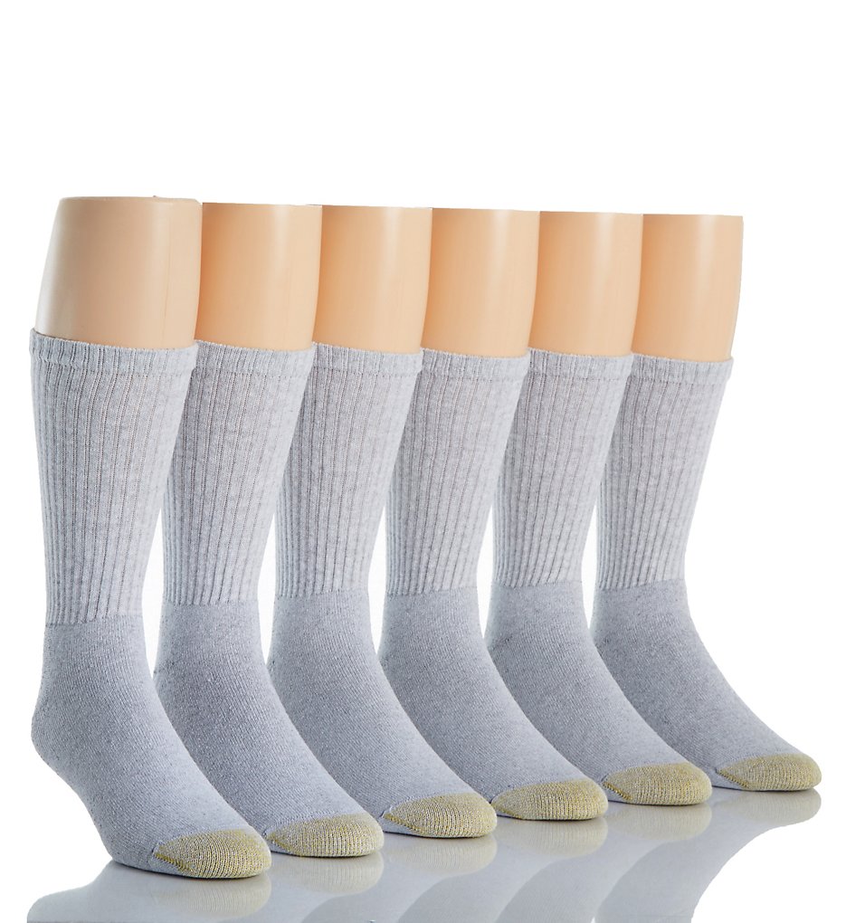 Gold Toe 656S Athletic Crew Socks - 6 Pack (Grey Heather 10-13)