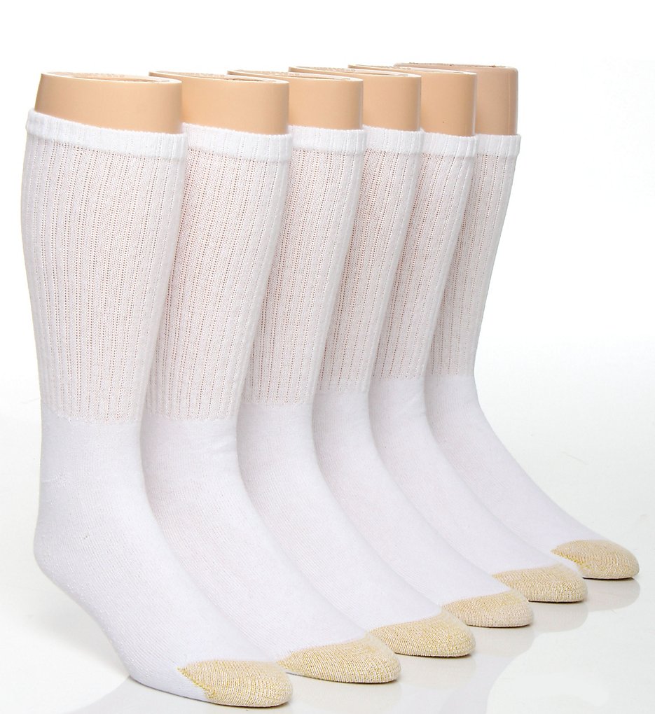 Gold Toe 656S Athletic Crew Socks - 6 Pack (White 10-13)
