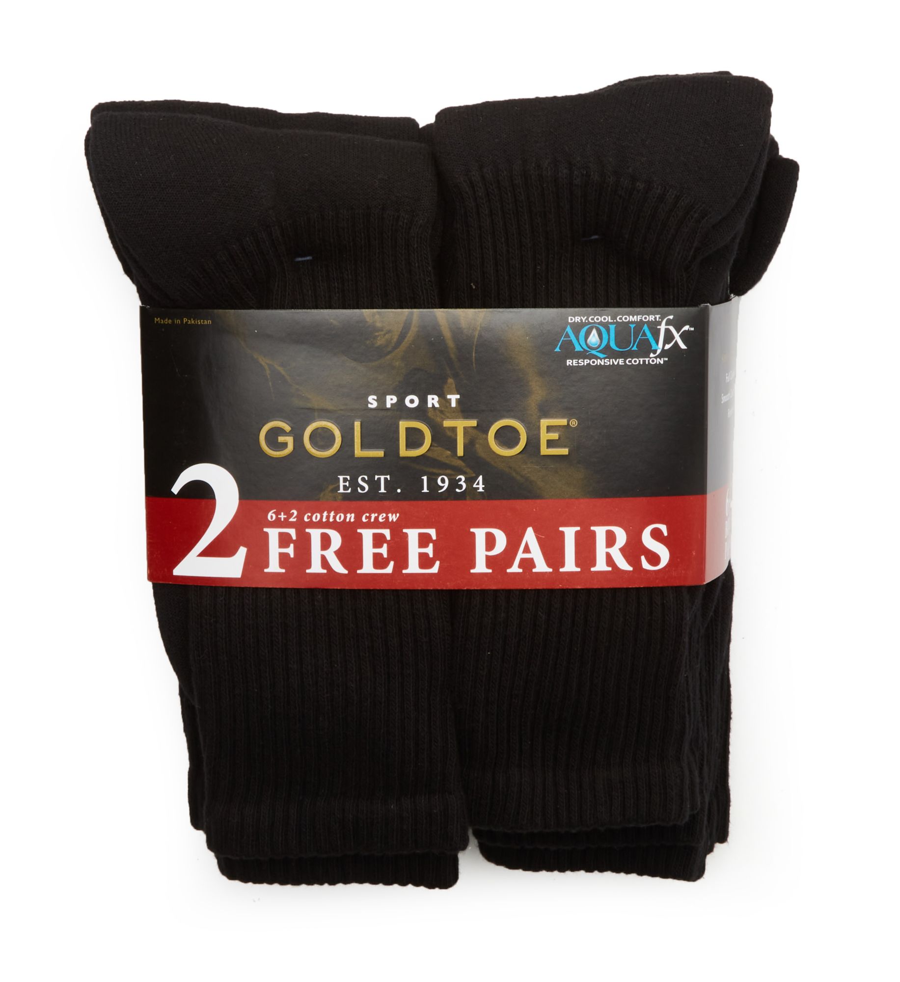 Gold Toe Cushioned Cotton Crew Socks - 8 Pack Black O/S  - Image 1
