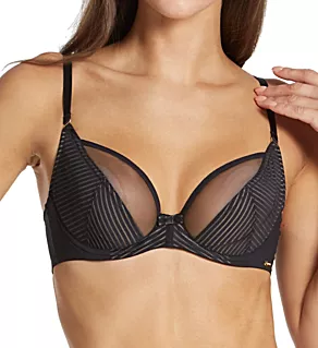 Sheer Stripe Non Padded Underwire Plunge Bra Black 30D