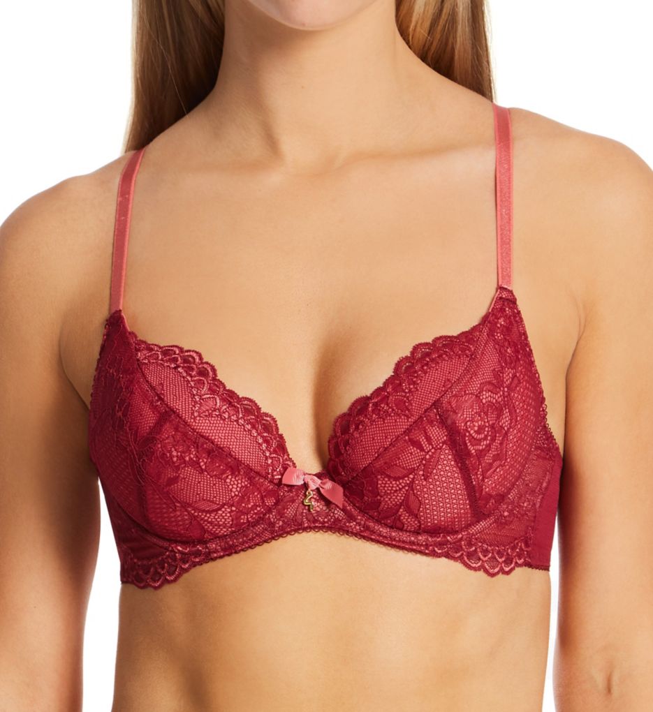 Gossard Women's Superboost Lace Padded Plunge Bra in Red | Plus Size 38G | HerRoom.com