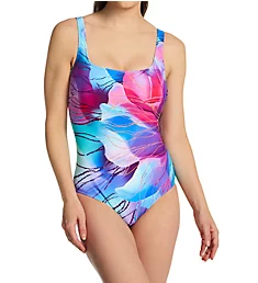 Golden Blossom Square Neck One Piece Swimsuit
