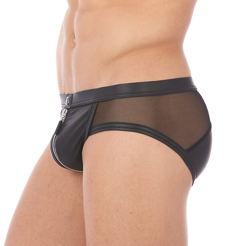 Gregg Homme 140703 Reckless Faux Leather Zipper Back Briefs (Black)