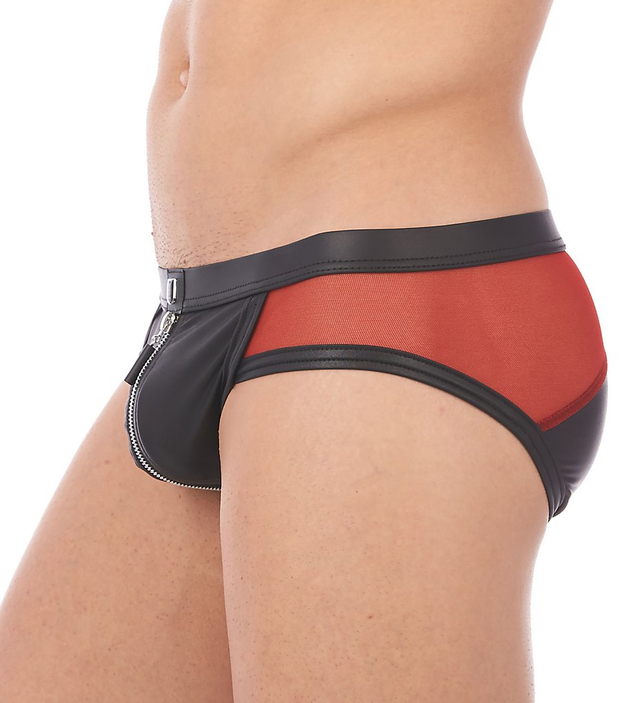 Gregg Homme 140703 Reckless Faux Leather Zipper Back Briefs (Red)