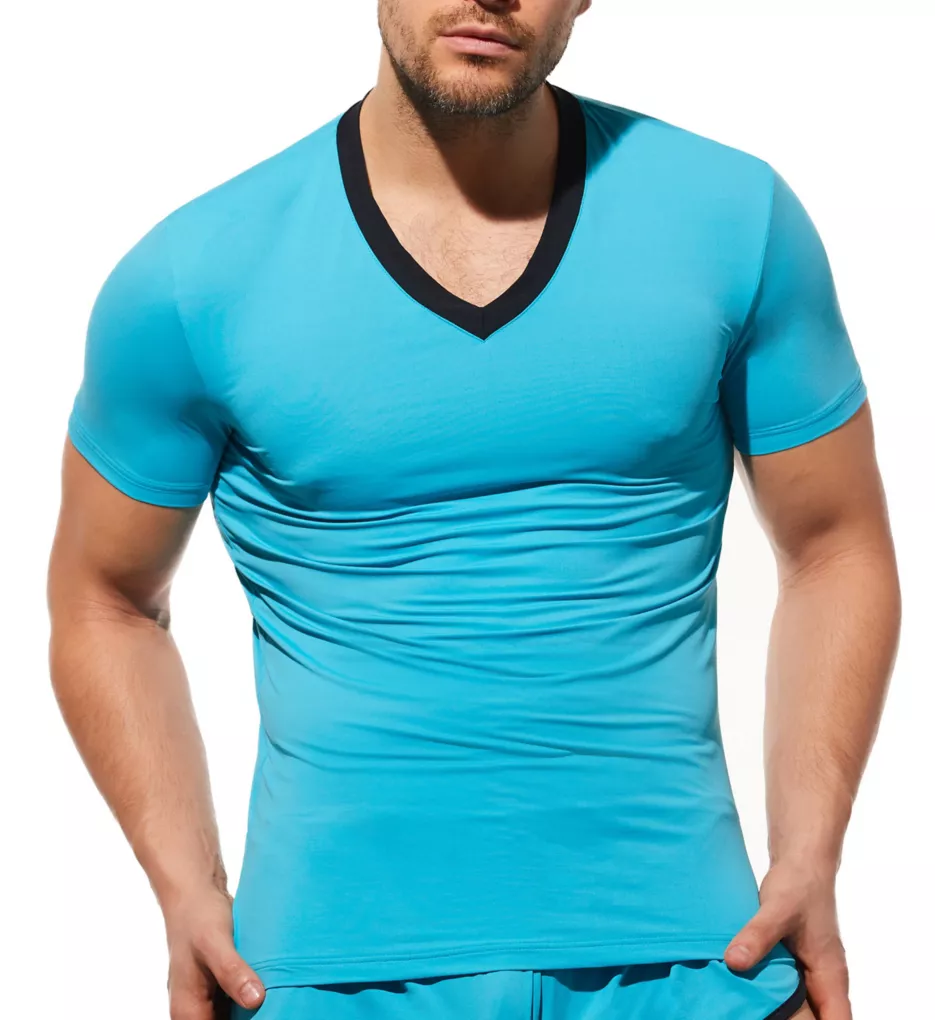 Yoga Breathable V-Neck T-Shirt AQU S