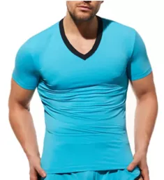 Yoga Breathable V-Neck T-Shirt AQU S