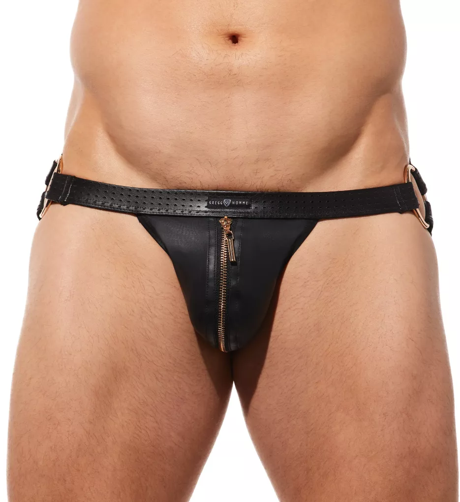 Solid Gold Jockstrap with Functional Zipper BLK S