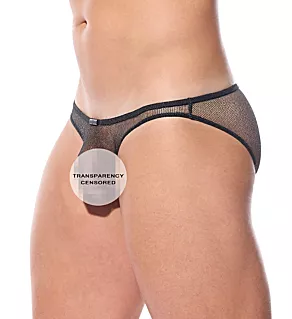 Dragonfly Shiny Sheer Mesh Low Cut Brief Black L