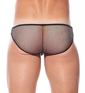 Dragonfly Shiny Sheer Mesh Low Cut Brief Black L