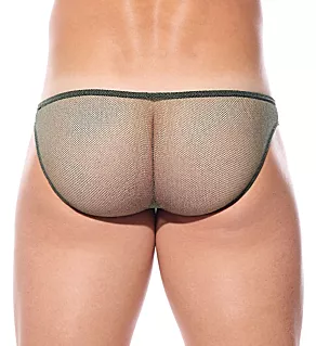 Dragonfly Shiny Sheer Mesh Low Cut Brief Khaki L