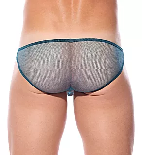 Dragonfly Shiny Sheer Mesh Low Cut Brief Turquoise L