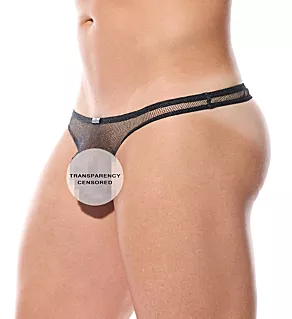 Dragonfly Shiny Sheer Mesh Low Cut Thong Black L