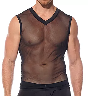 Pleez Me Sheer Mesh Muscle Shirt Black L