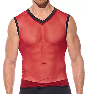 Pleez Me Sheer Mesh Muscle Shirt Red L