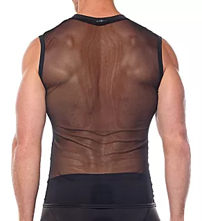 Pleez Me Sheer Mesh Muscle Shirt Black L