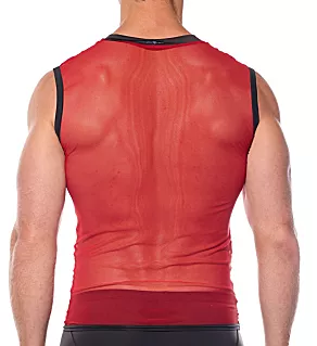 Pleez Me Sheer Mesh Muscle Shirt Red L