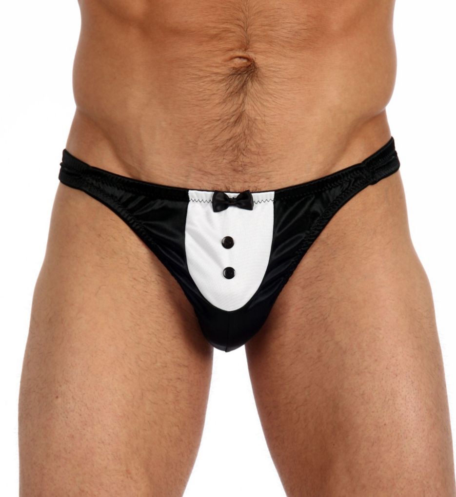 Tuxedo Satin Knit Thong