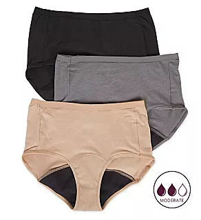 Comfort Period Moderate Brief Panty - 3 Pack Pecan/Grey/Black 8
