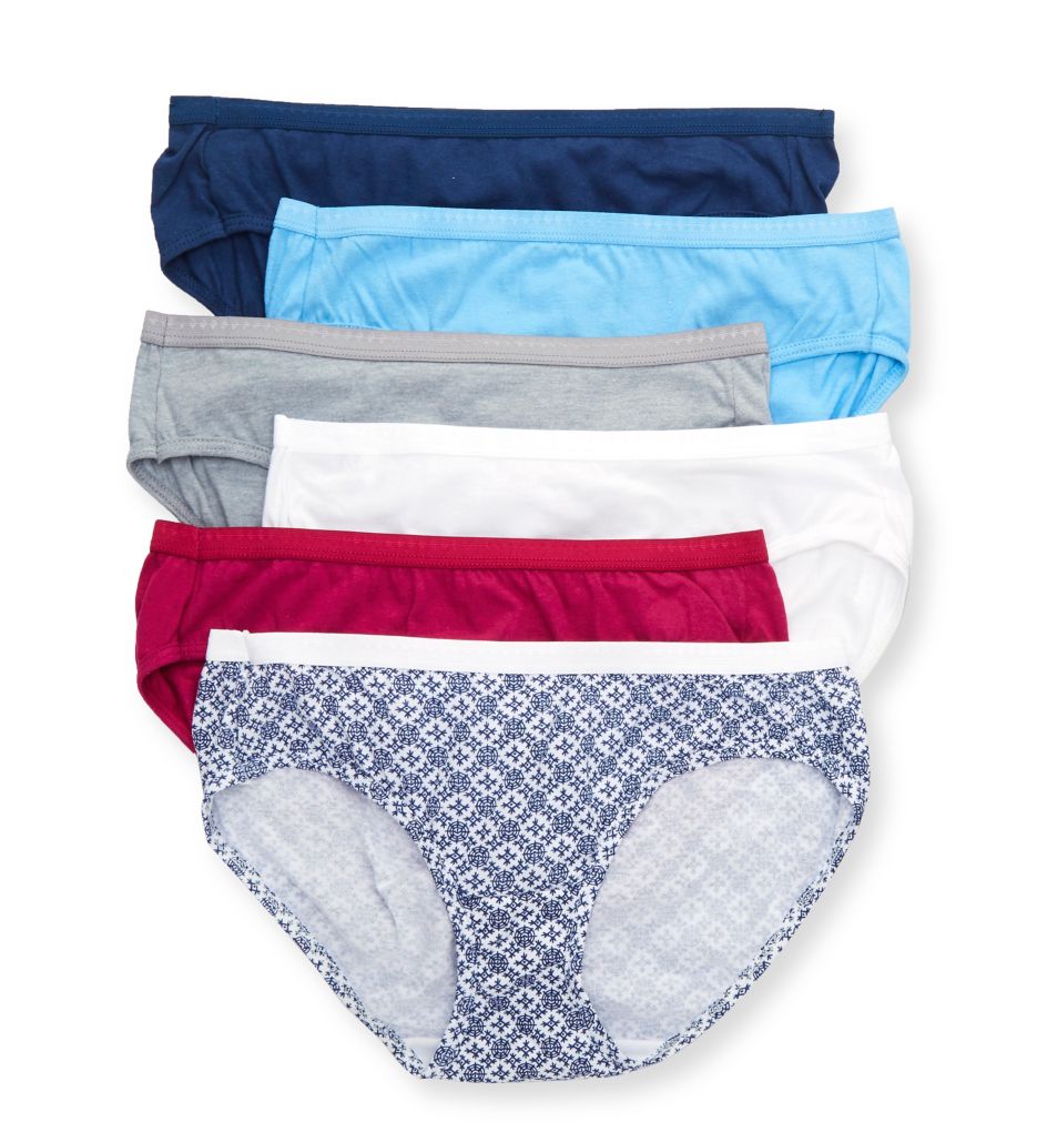 Hanes Women's Cotton Hipster Panty - 6 Pack in Blush White/Navy | Plus Size 9 | HerRoom.com