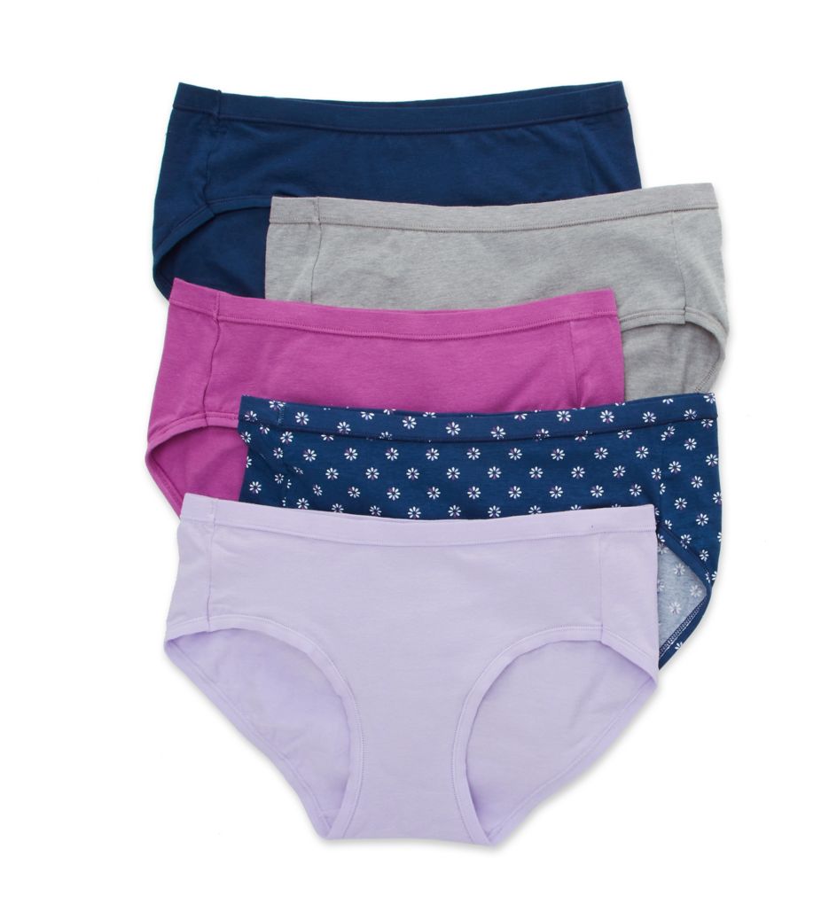 Hanes Women's Cotton Stretch Hipster Panty - 5 Pack in Navy/Amethyst/Lavender | Plus Size 9 | HerRoom.com
