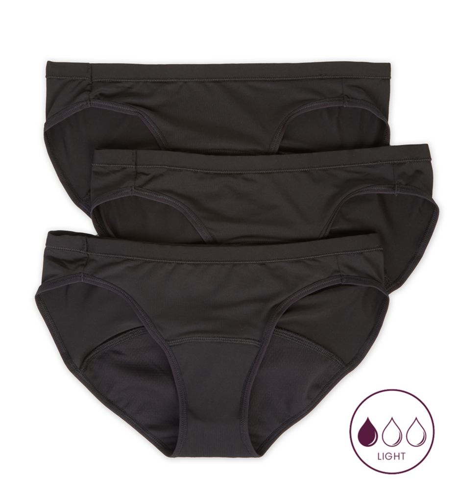 Hanes Comfort, Period. Bikini Underwear, Light Leaks, Black, 3-Pack 6  Women's
