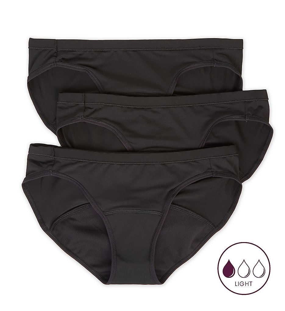 Hanes : Hanes 42FDL3 Comfort Period Light Bikini Period Panty - 3 Pack (BLK/BLK/BLK 9)