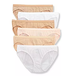 Cotton Bikini Panty - 6 Pack TauWhtNudBufHtrFlwr 5