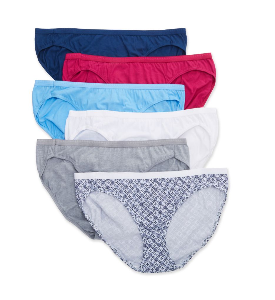 Hanes Women's Cotton Bikini Panty - 6 Pack in Blush White/Navy | Plus Size 9 | HerRoom.com