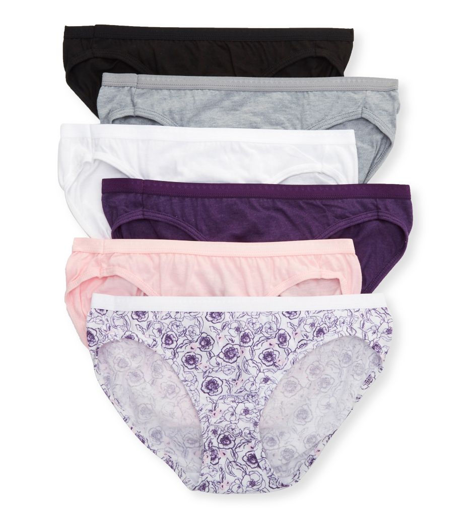 Hanes Women's Cotton Bikini Panty - 6 Pack in Pnkwhthtrbkpurple | Plus Size 5 | HerRoom.com