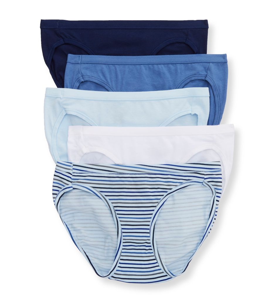Hanes Women's Cotton Stretch Bikini Panty - 5 Pack in Whtbluebluestmagcoil | Size 9 | HerRoom.com