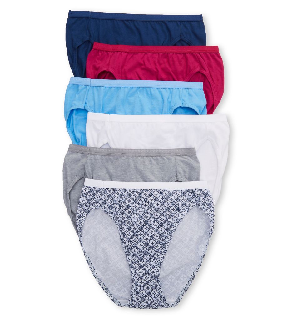 Hanes Women's Cotton Hi-Cut Panty - 6 Pack in Blush White/Navy | Plus Size 5 | HerRoom.com