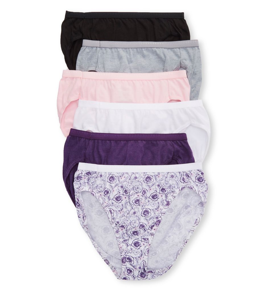 Hanes Women's Cotton Hi-Cut Panty - 6 Pack in Pnkwhthtrbkpurple | Plus Size 5 | HerRoom.com