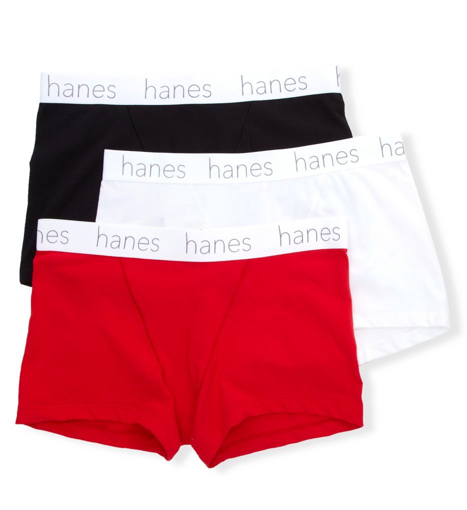 Hanes Women's Cotton Blend Boxer Brief Panty - 3 Pack in Black/White/Shelton | Plus Size Medium | HerRoom.com