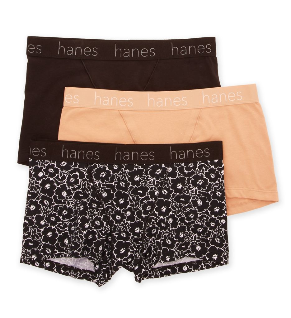 Hanes Women's Cotton Blend Boxer Brief Panty - 3 Pack in Black/Floral/Glow | Plus Size Medium | HerRoom.com