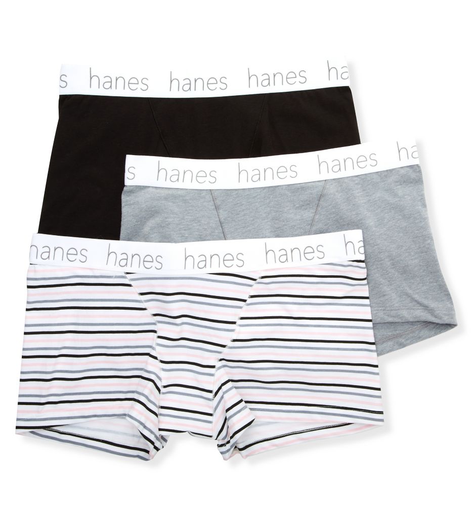 Cotton Blend Boxer Brief Panty - 3 Pack Heather/Stripe/Black M