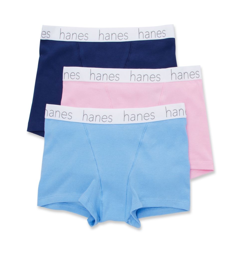 Hanes Women's Cotton Blend Boxer Brief Panty - 3 Pack in Whimsy Pink/Blue/Navy | Plus Size Large | HerRoom.com