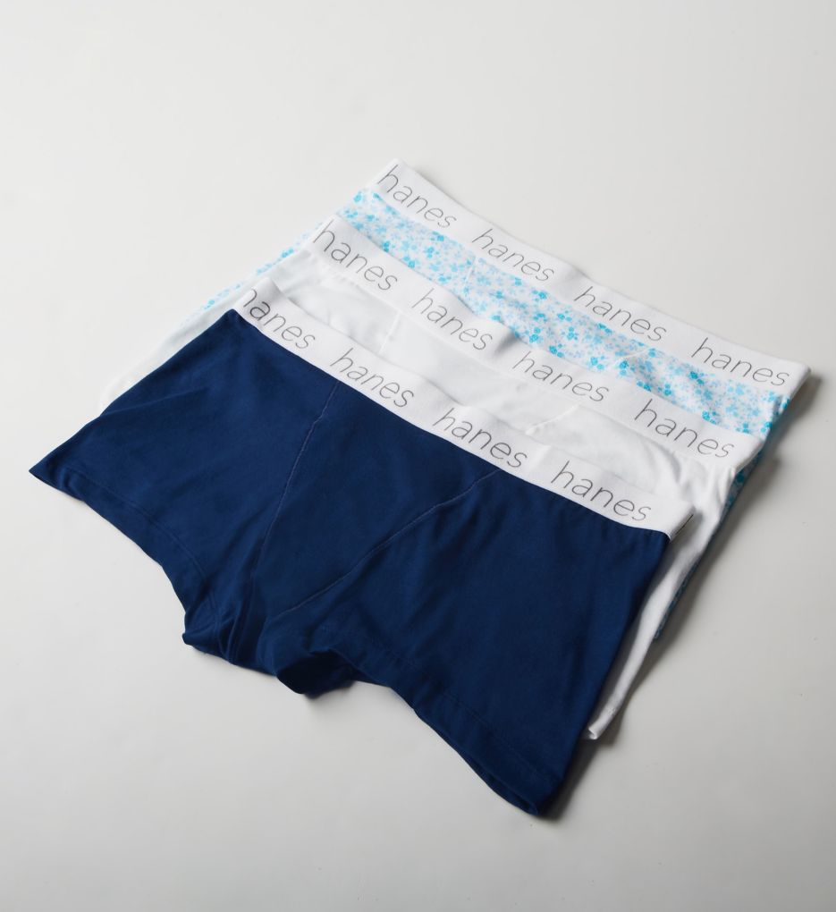 Women's Hanes 45UOBB Cotton Blend Boxer Brief Panty - 3 Pack  (Black/White/Shelton XL) 