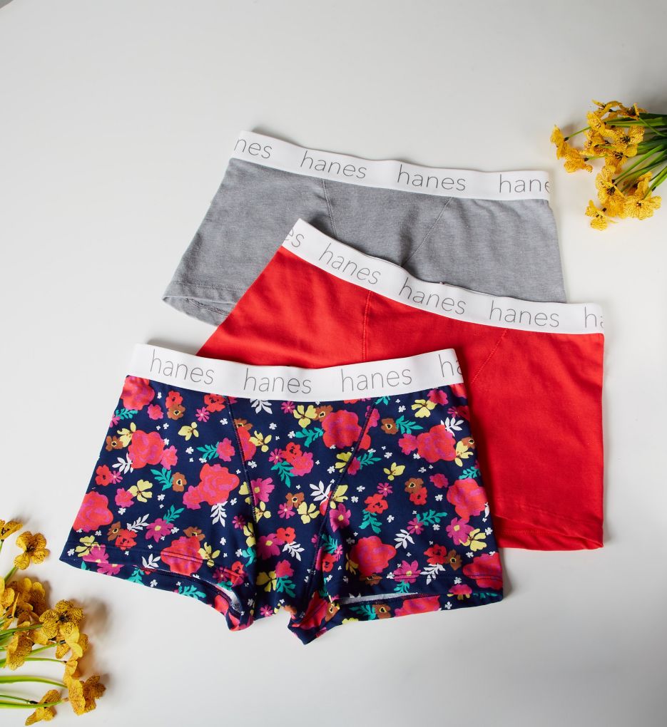 Women's Hanes 45UOBB Cotton Blend Boxer Brief Panty - 3 Pack  (Navy/White/Print M)
