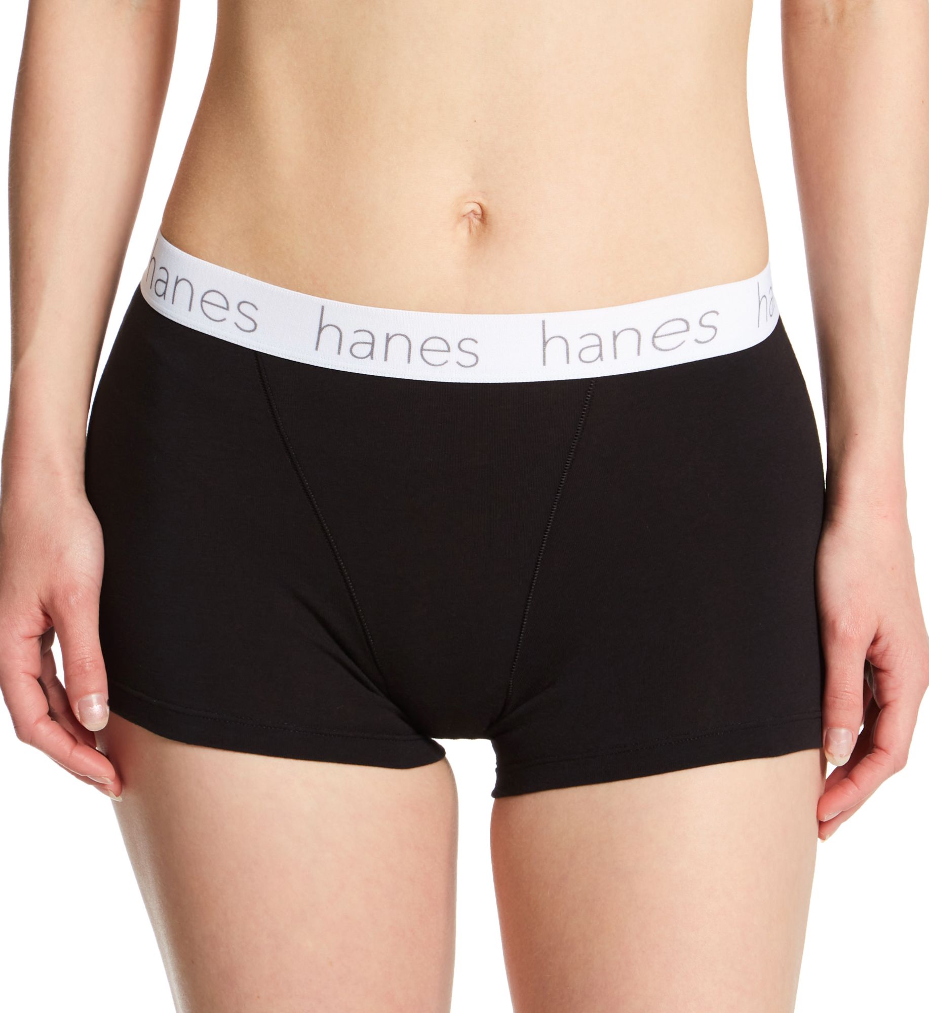 Hanes Cotton Blend Boxer Brief Panty - 3 Pack Heather/Stripe/Black M  - Image 1