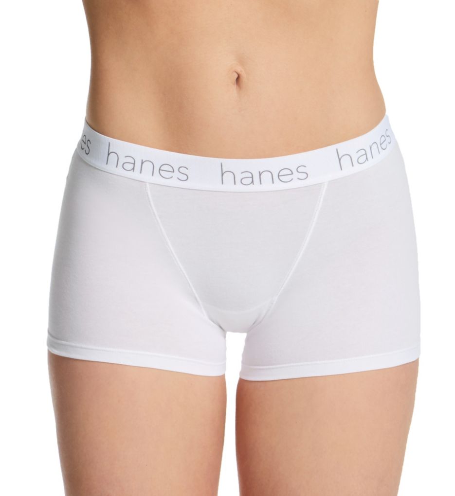 Women's Hanes 45UOBB Cotton Blend Boxer Brief Panty - 3 Pack  (Black/White/Shelton S)