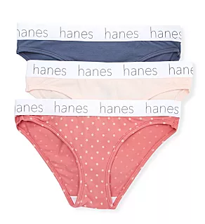 Cotton Blend Bikini Panty - 3 Pack Blue/Buff/Pink L