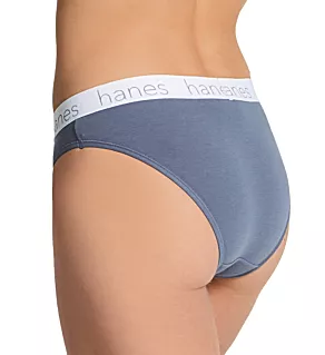 Cotton Blend Bikini Panty - 3 Pack Blue/Buff/Pink L
