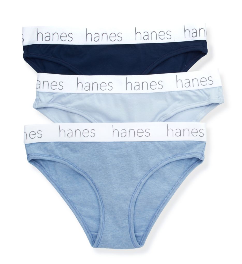 Women's Hanes 45UOBB Cotton Blend Boxer Brief Panty - 3 Pack  (Blue/Buff/Pink S)