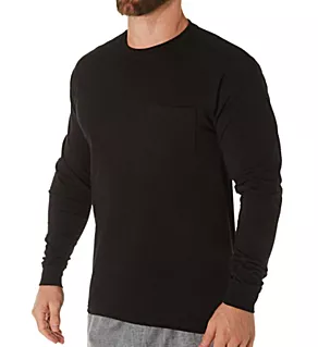 100% Cotton Long Sleeve Pocket T-Shirt Black 3XL