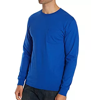 100% Cotton Long Sleeve Pocket T-Shirt Deep Royal S