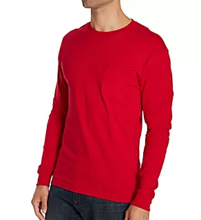 100% Cotton Long Sleeve Pocket T-Shirt Deep Red 2XL
