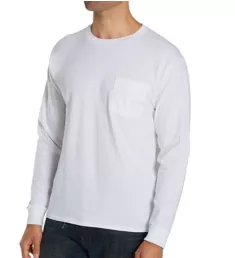 100% Cotton Long Sleeve Pocket T-Shirt WHT S