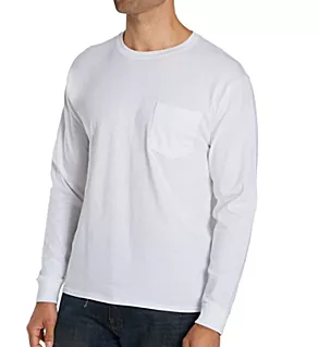 100% Cotton Long Sleeve Pocket T-Shirt White 2XL