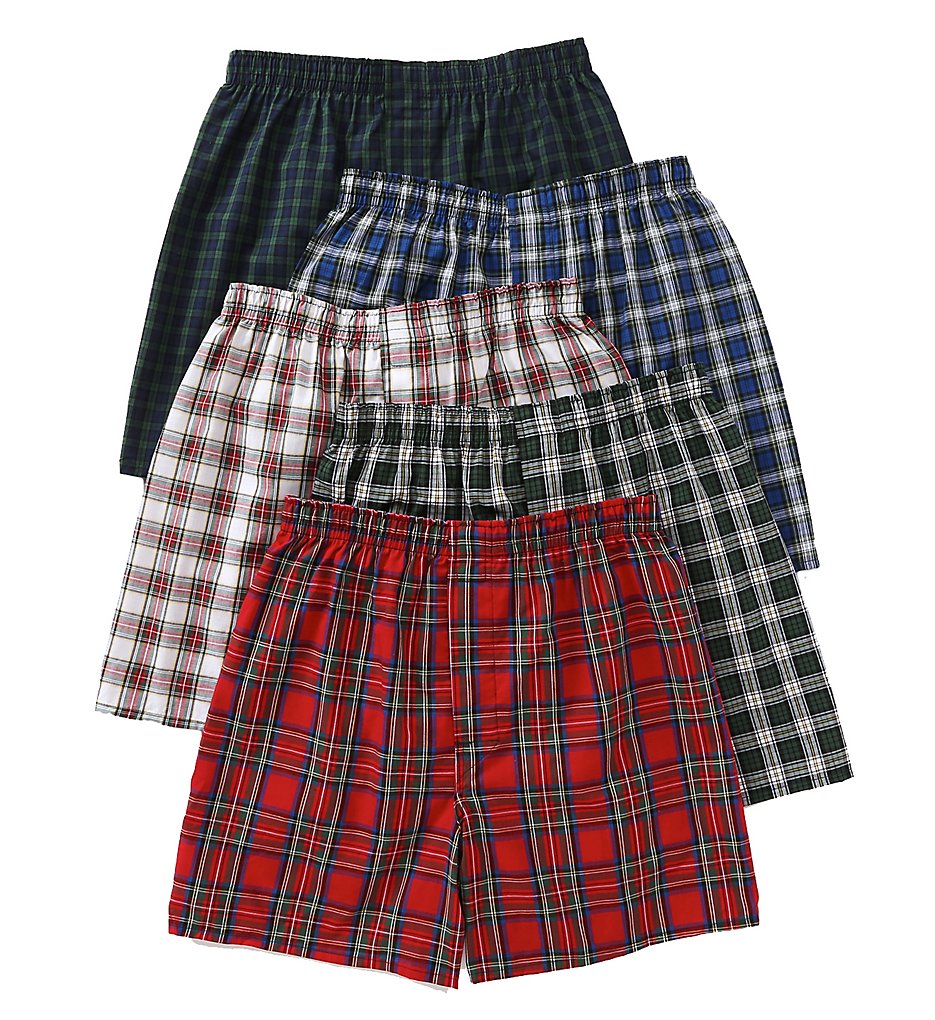 Hanes 745BP5 Premium Cotton Woven Tartan Boxers - 5 Pack (Assorted)