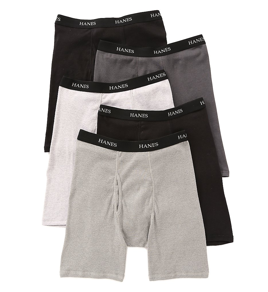 Hanes 76925L Premium Cotton Long Leg Boxer Briefs - 5 Pack (Assorted)